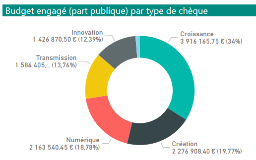 Graphique : Budget engagé (part publique) par type de chèque
