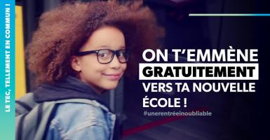 Slogan de la campagne : "On t'emmène gratuitement vers ta nouvelle école"
