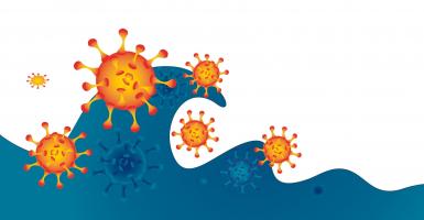 Visuel qui symbolise une vague et le virus