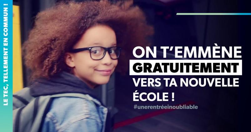 Slogan de la campagne : "On t'emmène gratuitement vers ta nouvelle école"