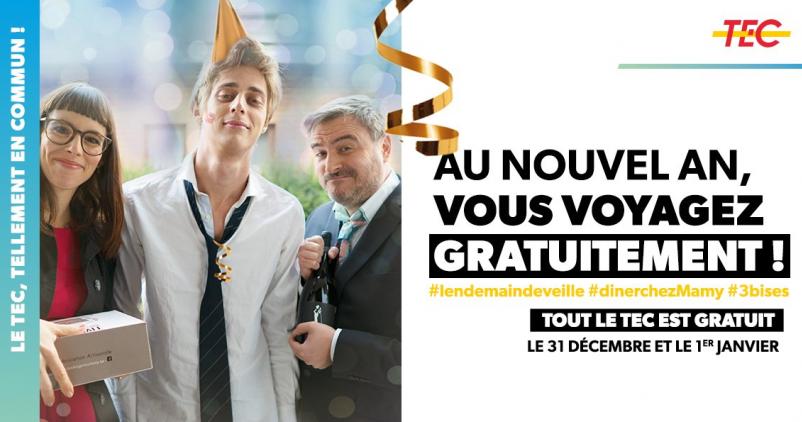 Gratuité du TEC les 31 décembre et 1er janvier