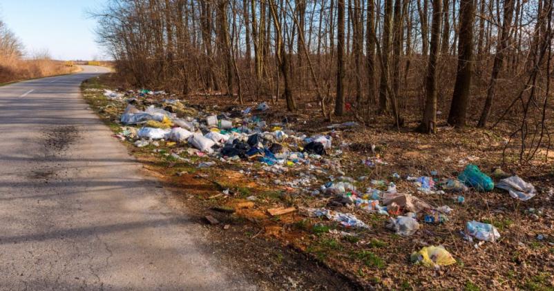 dépots sauvages de déchets le long d'une route
