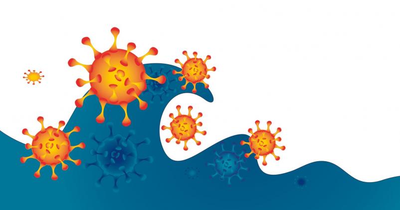 Visuel qui symbolise une vague et le virus